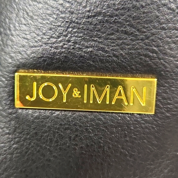 NEW!! Joy & Iman Black Split Leather w/ Gold Accents Large Tote Shoulder Bag - Picture 11 of 13